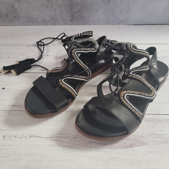 PIKOLINOS Shoes - Pikolinos, Elegant Black Beaded Wrap Sandal, Size 40 (81/2-9)